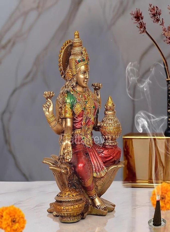 A & S VENTURES Resin MATA Lakshmi Ji Blessing Idol Big Laxmi Murti for Mandir, Diwali, and Prosperity Decoration On Lotus Murti Lakshmi Goddess of Money and Wealth, 10 x 8 Cm, Multicolour - Image 4